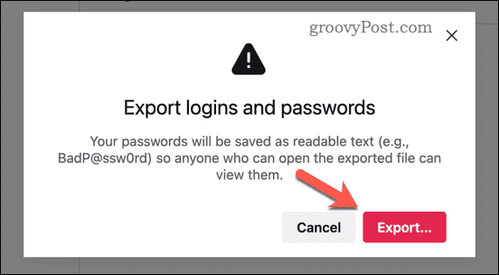 Confirm the export of Firefox logins