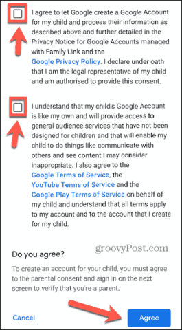 gmail child account check boxes