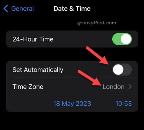 Disabling automatic timezone on  iPhone