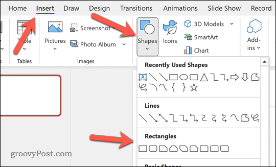 Insert a shape into PowerPoint