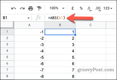 Using the ABS Function in Google Sheets