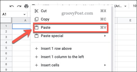 Paste values in Google Sheets