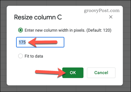Resizing cells in Google Sheets