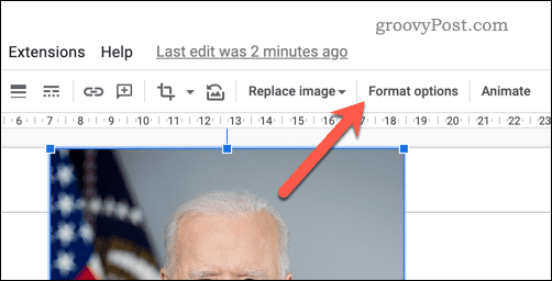 Google Slides image format options button