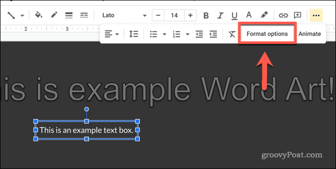 Open Format Options for a text box in Google Slides