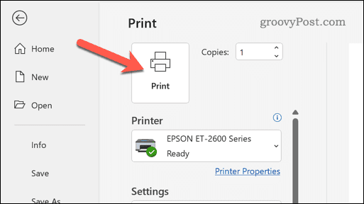 Print button in Word