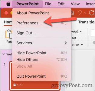 Open Mac PowerPoint preferences