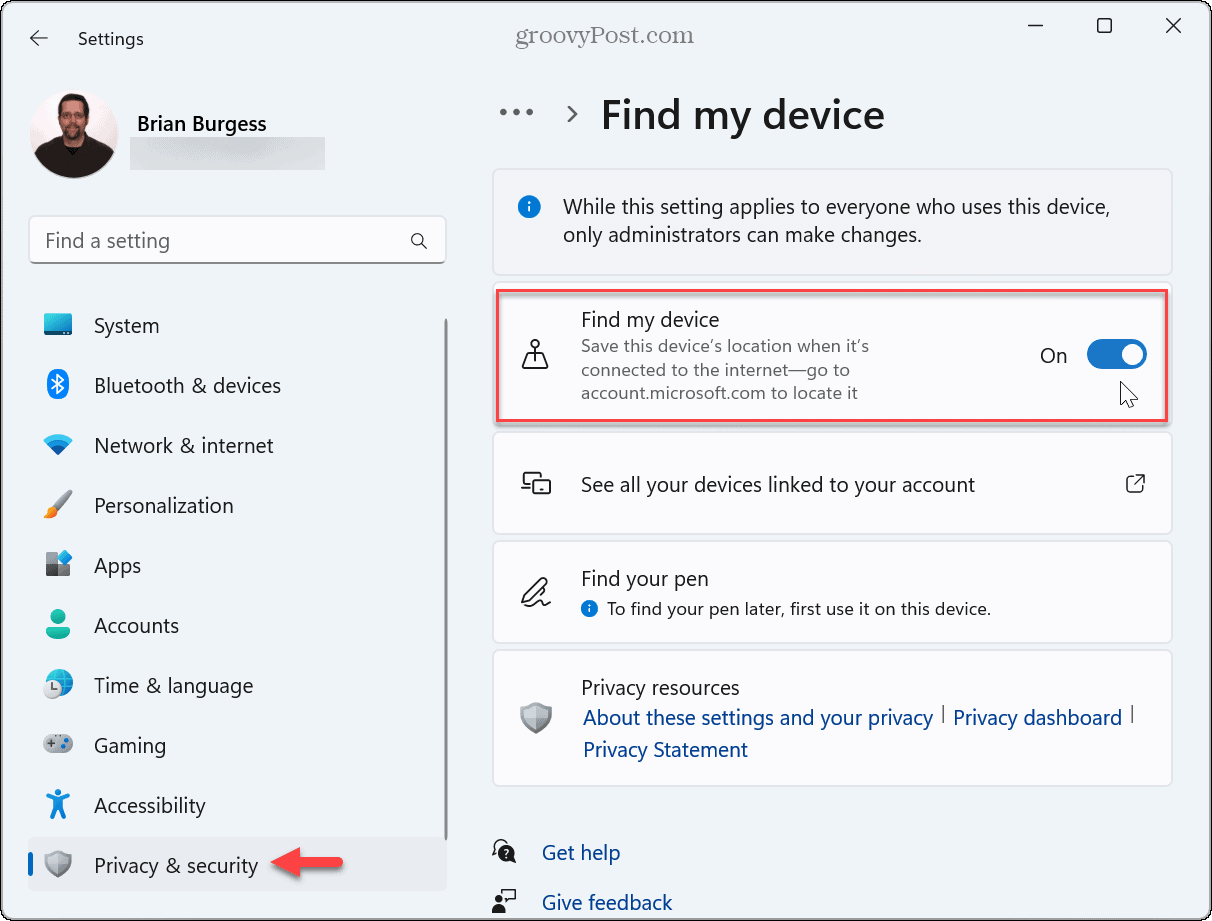 Find my device in Windows 11