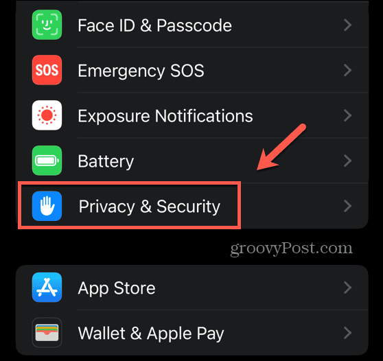ios privacy and security menu