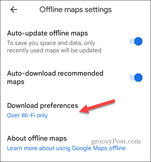 Google Maps offline maps download settings