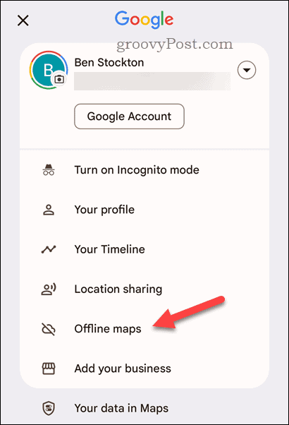 Open offline Google Maps menu