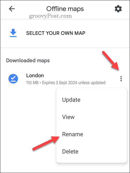 Rename an offline Google Maps map