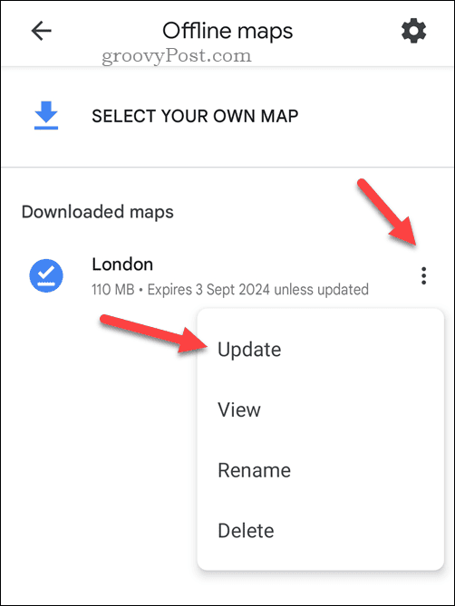 Update an offline Google Maps map