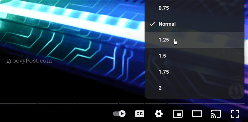 select video playback speed value