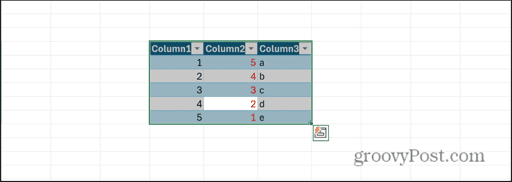 excel select all of table