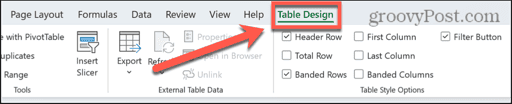 excel table design menu