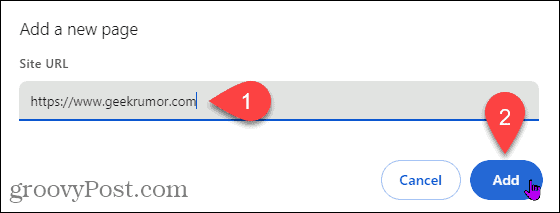 Add a new page dialog in Chrome