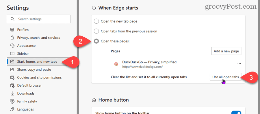 Open the Same Set of Web Pages in Edge