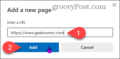 Add a new page dialog in Edge