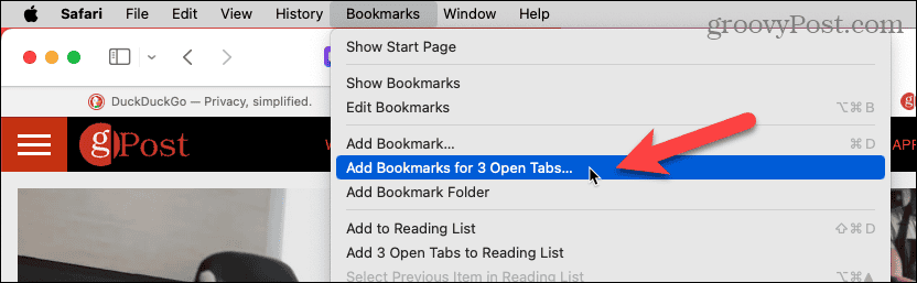 Go to Add Bookmarks for Open Tabs in Safari