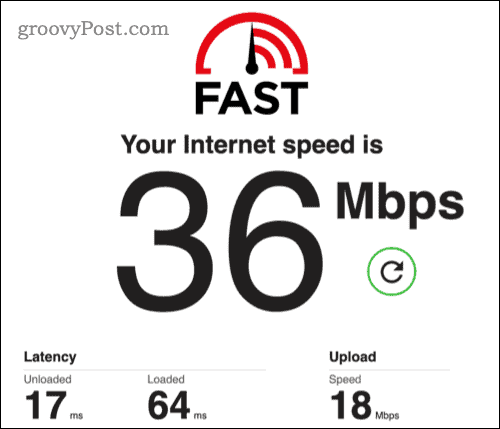 An example of a speed test using the Netflix-owned fast.com website.