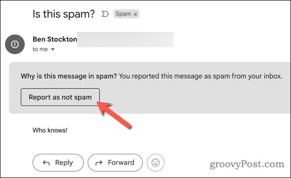 Reporting a Gmail email as not spam