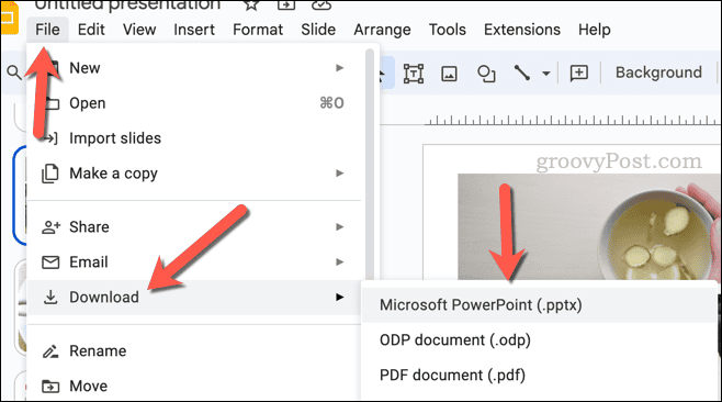 Downloading a Google Slides presentation as a PowerPoint file