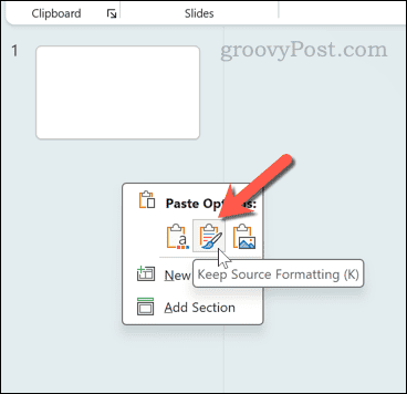 Pasting PowerPoint slides into a new file