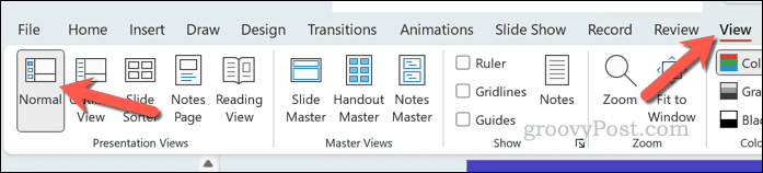 Viewing PowerPoint in normal mode