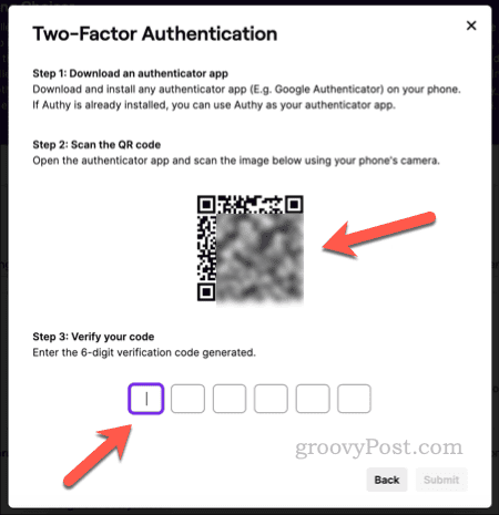 Completing Twitch 2FA setup with an authenticator app