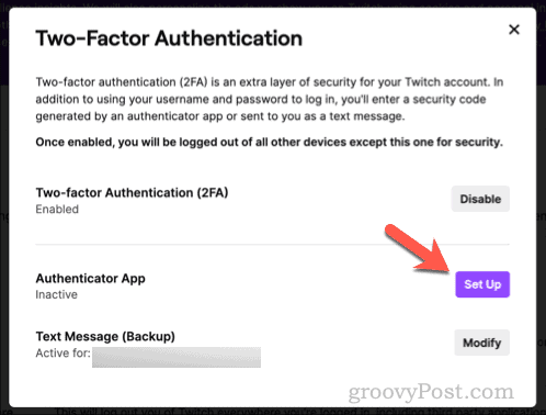Setting up Twitch 2FA with an authenticator app