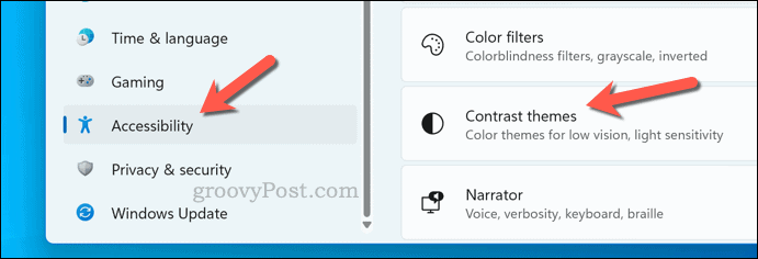 Opening the Windows Contrast themes settings menu