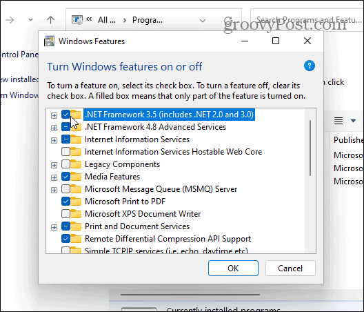 turn features on or off cpl windows 11