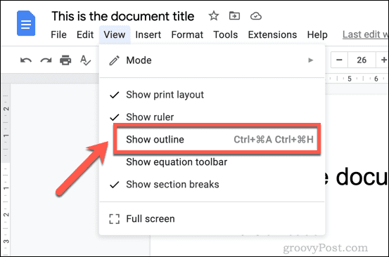 Enable the Google Docs outline