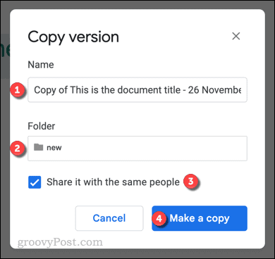 Copying the version of a Google Docs file