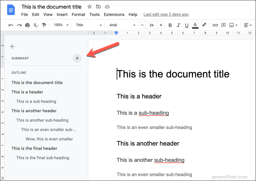 Google Docs document outline