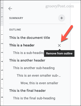 Remove a header from a Google Docs outline