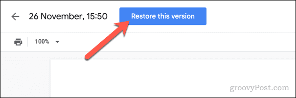 Restore a version of a Google Docs file