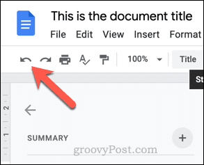 Undo button in Google Docs