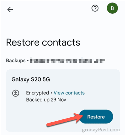 Restore a contacts backup in the Google Contacts app