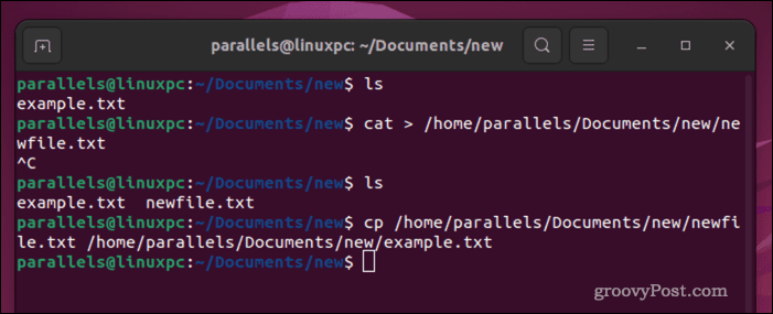 Emptying a Linux file using the cp command