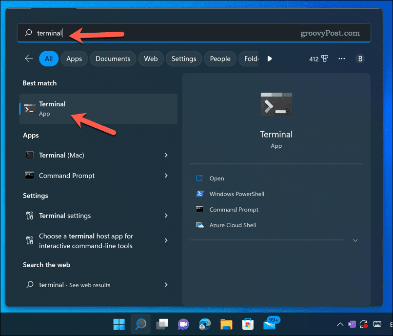 Open the Windows 11 terminal app